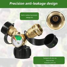 Divisor de tanque de propano de 2 vías con manómetro - Adaptador en Y de latón y válvula de cierre para estufas de camping, parrillas de barbacoa, calentadores y quemadores de gas