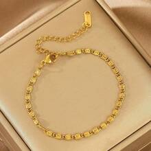 1 pieza Brazalete de cadena de acero inoxidable chapado en oro de 18K con diseño minimalista y elegante, accesorio de joyería ajustable para mujeres, adecuado para fiestas de cumpleaños, regalo para ocasiones especiales