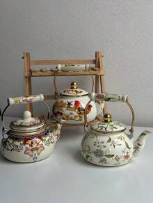 1 件带花柄的陶瓷水壶（蓝星花、农场、宝藏），饮具，茶具，可用于炉灶、煤气炉、火炉和壁炉、节日派对、户外露营便携式茶壶，适合作为送给亲戚朋友的礼物 - 彩色 - 查看 4