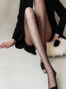 1pc Fashionable Sexy Cute Butt-Lifting Seamless Black Polka Dot Tights, Versatile For Casual, Business, Party, Date, Halloween, Christmas, Thanksgiving, Valentine's Day Gift