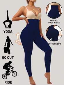 1 Quần tập yoga cạp cao kiểm soát bụng, định hình eo, nâng mông, quần legging dài đến mắt cá chân - Màu xanh hải quân - Xem 3