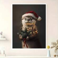 1 Peça Impressão de Arte de Vaca das Terras Altas com Chapéu de Papai Noel, Arte de Parede de Feriado Rústica e Fazenda, Decoração de Parede Dark Academia, Arte de Parede de Natal Vintage de Lontra com Chapéu de Papai Noel, Decoração de Feriado Rústica de Animal Dark Academia, Arte de Parede de Natal, Decoração de Quarto, Decoração de Sala de Estar