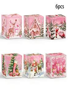 6 pièces Boîtes cadeaux de Noël roses, boîtes à friandises de Noël, petites boîtes à bonbons de Noël, faveurs de fête de Noël, décoration de fête de vacances d'hiver