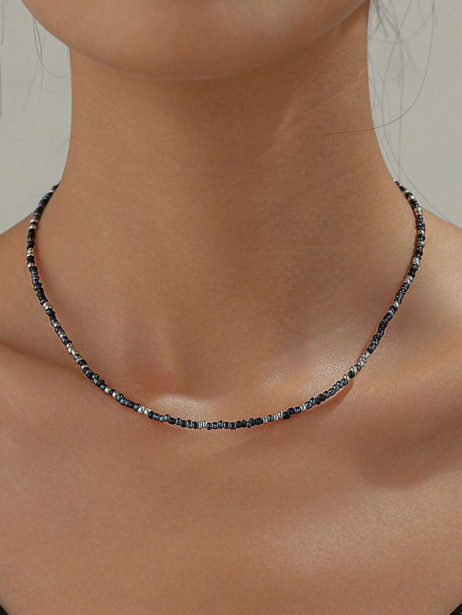 Nooxian 1 Vòng Cổ Hạt Cơm Bện Màu Xanh Bohemian Với Hoa Nhỏ, Số Lượng & Màu Sắc Hạt Ngẫu Nhiên - màu đen - Xem 1