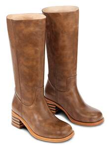 Wide Calf Dark Brown Knee High Campus Boots For Women, Square Toe Chunky Block Low Heel Vintage Long Boots For Holiday - nâu sẫm - Xem 2