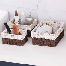 Cestas tejidas a mano para almacenamiento,3 Piezas Canastas para Baño Organizador,Organizadora de Almacenamiento,para Diseño Higiénico y Decorativo para Hogar, Dormitorio y Baño (Café) - Cafetería - Ver 2