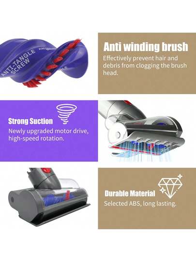 1pc Wellmi Mini Motorized Brush Head V7 V8 V10 V11 V15, Quick Release Upholstery Tool, Durable Plastic Polyester, Compatible Stofzuiger Cleaner Accessories, No Battery Required view 3
