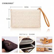 COOKOOKY Womens Straw Clutch Bag Bohemian Summer Beach Straw Purse Zipper Wristlet Wallets For Women{"Color_name":"Beige-White"}
