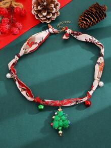 1pc Fashion Heart, Santa Claus, Reindeer, Gingerbread Man, Christmas Tree, Small Bell Pendant Women's Scarf Necklace, Creative Christmas Accessory Suitable For Parties And Decoration