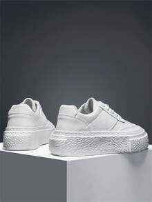 Teenagers' New Skateboard Shoes, Leather Upper With Lace-Up Design, Wear-Resistant Anti-Slip Thick Sole, Casual Skateboarding Shoes - White - View 14