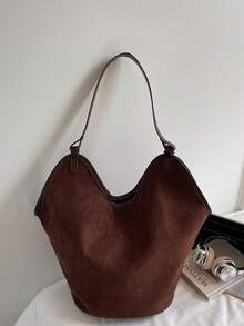 New Fashion Solid Color Large Capacity Tote Bag For Women, Casual Stylish Bucket Bag For Work Commute, Shoulder & Crossbody Bag