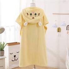 Coral Fleece Hooded Bath Towel, Cartoon Design, Quick Drying, Absorbent, Soft Cloak Bathrobe