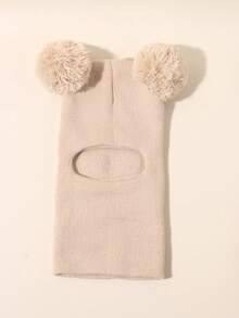 1pc Infant/Toddler Newborn Black Cute Knit Double-Ball Balaclava Ski Mask Hat, Suitable For Winter, Warm And Casual, Baby Boy Girl Kids Beanie Hat For Outdoor & Daily Use - Multicolor - View 48