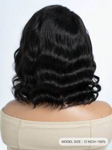 QVR QUEEN VIRGIN REMY 150% Density Wavy Curly Bobo Head Wig, Human Hair, Loose Deep Lace Front Bobo Wig, Side Part, Pre-Plucked - Black - View 3