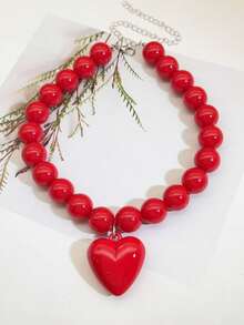 1pc Macaron Color Dopamine Heart Beaded Necklace For Women - Batch Colors May Have Slight Variations - necklace - View 26