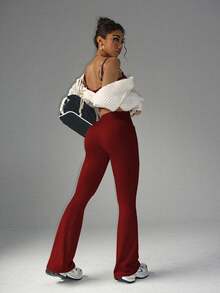 FWH Modă Casual Minimalist, Ridicare a Feselor, Modelare a Piersicii, Elegant, Streetwear Retro, Slăbire, Discret, Lux, Jucăuș, Drăguț, Tineret, Campus, Clasic, Alungire a Piciorului, Romantic, Simplu, Set de Trei Piese, Energic, De înaltă calitate, Maro, Mulțumesc, Talie Înaltă, Versatil, Pantaloni Evazați Multicolori, Noutăți, Stil Euro-American, Control al Abdomenului, Antrenament, Pantaloni de Yoga cu Picior Larg, Colanți