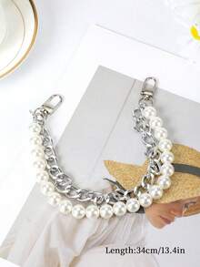 1 pieza Correa de cadena de perla grande de moda, adecuada para accesorio de bolso - Plateado - Ver 4