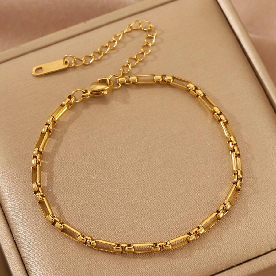 1 pieza Brazalete de cadena de acero inoxidable chapado en oro de 18K con diseño minimalista y elegante, accesorio de joyería ajustable para mujeres, adecuado para fiestas de cumpleaños, regalo para ocasiones especiales