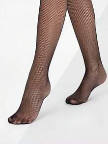 1 Pair Women's Sheer Mesh Tights/Stockings, Fishnet Pantyhose, High Waist Slimming Fit, Plus Size, Suitable For Various Occasions Christmas Gift - Black - View 4