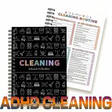1pc Adult Women's ADHD Cleaning Planner, Cleaning Schedule And Checklist Organizer, Home Cleaning Routine, Includes Daily/Weekly/Monthly Tasks, Editable Chore List Notebook, Suitable For Household Cleaning, DIY Home Improvement School Supplies - Black - View 1