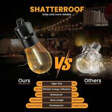 34FTSolar String Lights Outdoor Waterproof, Solar Powered Patio Light With 15 Dimmable S14 Edison Bulbs Shatterproof & Remote Control, Solar String Lights For Outside Garden Backyard - 暖白色 - 查看 2