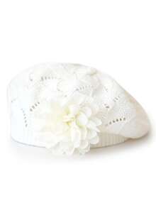 1pc Women's Casual Knitted Beret Hat With Large Floral Decor, Fashionable & Versatile Solid Color - Multicolor - View 22