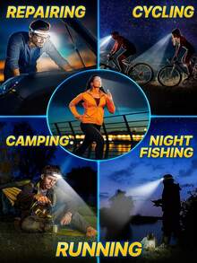 1 Lanterna de Cabeça Recarregável USB LED+COB, Lanterna de Cabeça com Sensor de Movimento, Adequada para Corrida, Pesca, Camping, Trilha, Luzes de Emergência