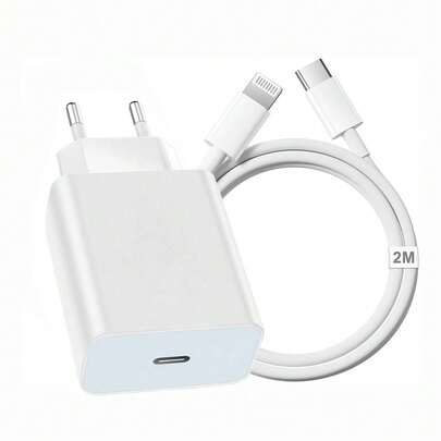 20W Fast Charger Adapter + 6.6ft/200cm High-Efficiency Data Sync Fast Charging Cable, Compatible With IPhone 14 Pro Max/14 Pro/14 Plus/14/13/12/11/XS/XR/8/7/6, IPad Series, EU Plug High-Efficiency Charging Adapter Set
