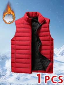 1pc Men's Sleeveless Jacket, Stand Collar, Warm And Fashionable, Suitable For Autumn And Winter, For Fall