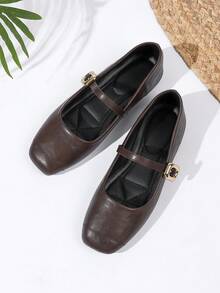 女式低帮玛丽珍平底鞋，法式复古风格，柔软皮革，春秋季