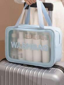 4-In-1 Summer Travel Makeup Bag, PVC Waterproof Toiletry Organizer, Cosmetic Bag, Beach Pouch, Suitable For Eyeshadow, Sanitary Napkin, Lipstick, Cosmetics, Eyeliner, Lip Gloss, Skin Care, Summer Travel Essential, Fit For Shopping, Vacation, Home, Bathroom, Holiday, Beach - Blue - View 7