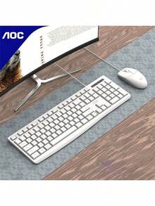 AOC Bộ bàn phím và chuột văn phòng hiệu suất cao KM151: Bàn phím chống nước bắn, Đèn nền hỗn hợp có thể điều chỉnh, Cảm giác chuột chống trượt, Tương thích với nhiều thiết bị và Chức năng toàn diện. Màu trắng - trắng - Xem 2