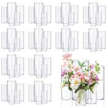 5pcs Glass Vase Cylinder Vases For Centerpieces Small Flower Glass Vases Home Decor Centerpiece Table Clear Flower Vase Decorations For Wedding&Holiday 4,6,7.5,8,10 Inch Tall - 無色 - 查看 12