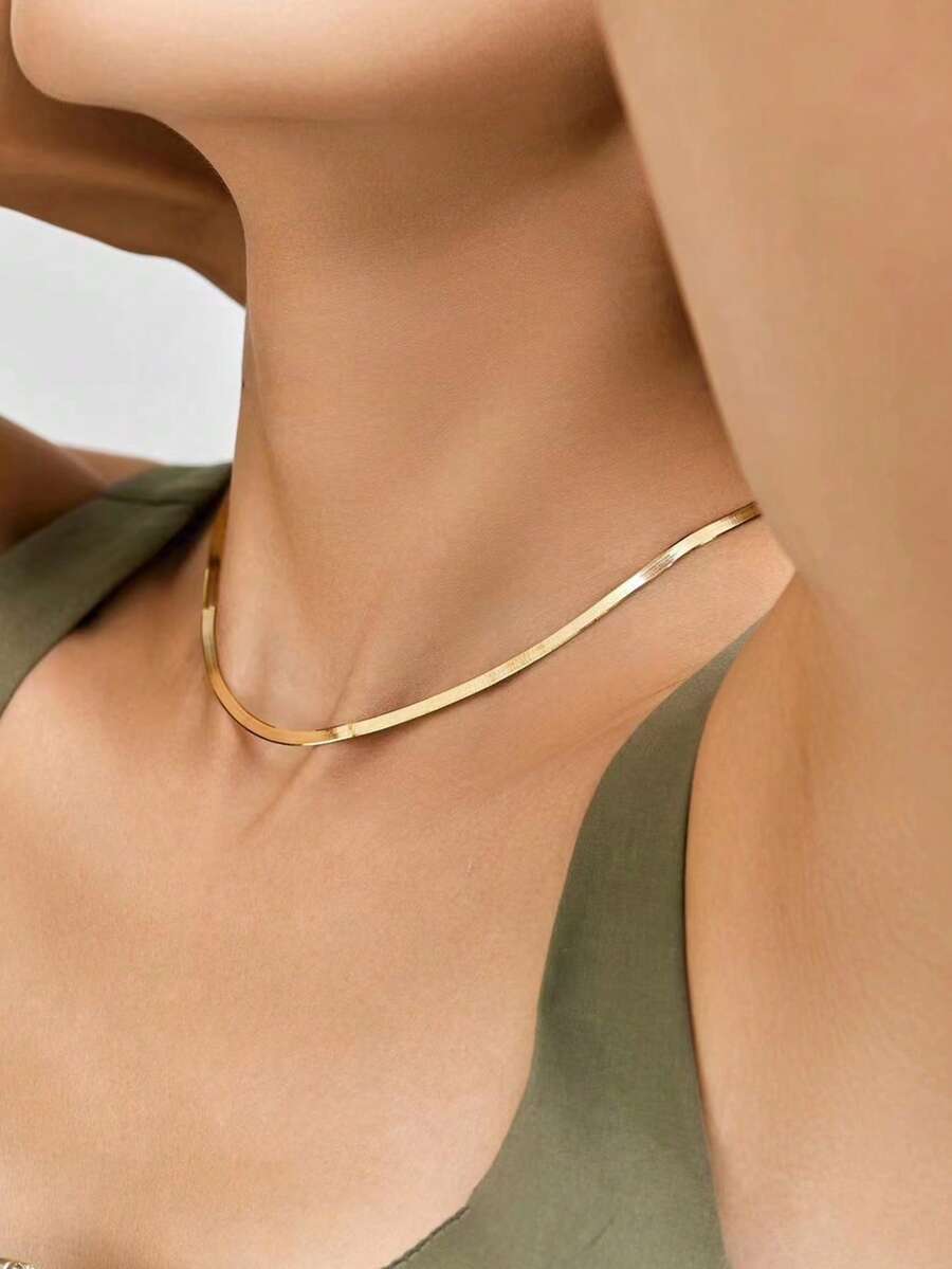 1pc Fashionable Simple Gold Stainless Steel Wire Necklace