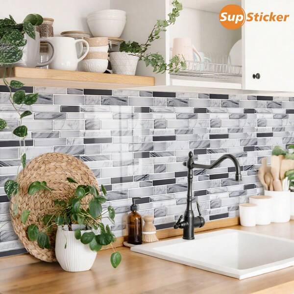 12"X12", 12pcs/Set, SupSticker Classic Faux Marble Texture 2D Flat Wall Stickers, Thick PVC Material Self-Adhesive Waterproof, Removable And Reusable, Suitable For Kitchen, Bathroom, Living Room, Bedroom Tile Or Smooth Wall Decor, Furniture Surface DIY, Cabinet Decoration, Home Decor, Renovation Room Decor Bedroom Decor Kitchen Decor