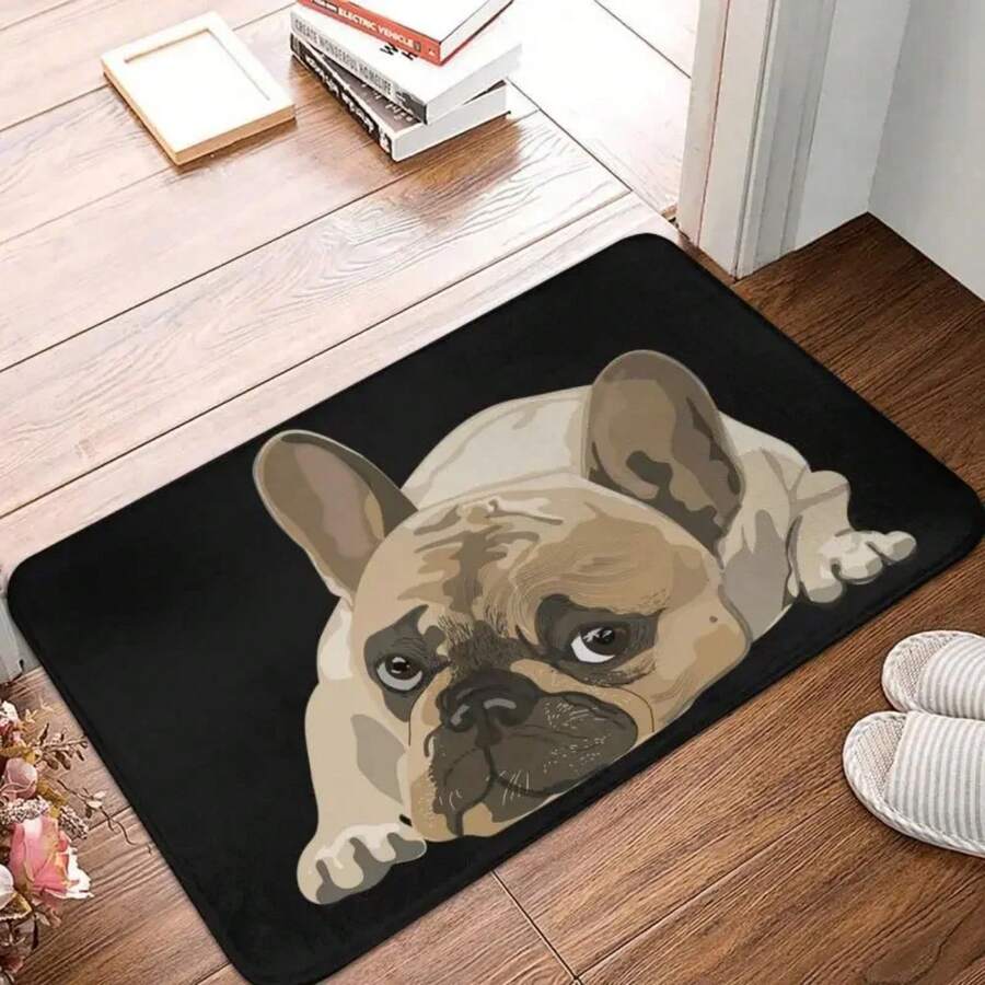 Cute French Bulldog Doormat Anti-Slip Entrance Kitchen Bathroom Door Floor Mat Garage Rug Carpet Footpad.Jpg - Black - View 1