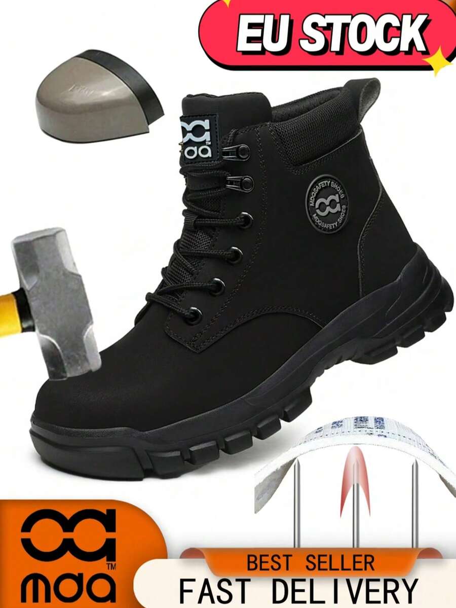 Men's Work Shoes Outdoor Sports Anti-Crush Steel Toe High-Top Lace-Up Construction Boots For Spring Summer Autumn Winter