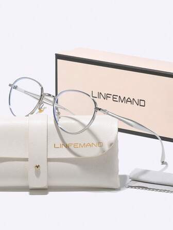  LINFEMAND 超轻复古圆形金属框架装饰时尚无度数眼镜，适合日常佩戴的知性风格、办公室配件、男女节日礼物