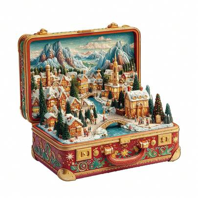 Suitcase Scenery-Christmas Wooden Puzzle, Asymmetrical Animal Shaped Wooden Jigsaw Puzzle Toy, Unique Party Game Gift, Decorative Art Painting, Tabletop Magic Puzzle, Creative Children's Educational Puzzle, Holiday Gift, Adult Wooden Puzzle, Christmas Gift, Back To School Gift, Birthday Gift (2D Puzzle)