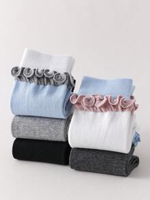 1 par de calcetines de media caña con volantes sin hueso, estilo ballet para mujer, diseño a bloques de color negro y blanco, moda coreana