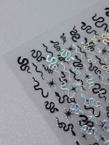 4片闪亮金色蛇形美甲贴片，Y2K激光银黑色蛇形美甲贴纸，闪光星空美甲贴花 - 彩色 - 查看 6