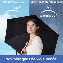 Paraguas de bolsillo, paraguas,Paraguas Portátil Resistente a La Lluvia, Sombrilla in Protección (Negro) - Negro - Ver 10
