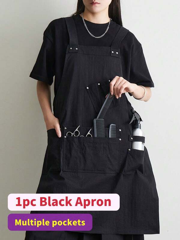 1PC Fashion Simple Multi-Functional Tool Apron, Multiple Sizes Pockets Design To Meet Different Professional Needs, Water-Repellent Fabric, Suitable For Hairdresser, Coffee Shop, Barbecue, Hotel, Catering, Painting And Other Scenarios To Use One-Piece Suit Apron For Men Women Home Kitchen Work Clothes