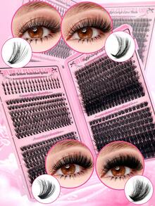 760PCS D Curl Individual Lash Clusters Bottom+40D+60D+80D+100D 4 Styles 9-16mm Lash Clusters Natural Look&Waterproof&Super Light Reusable Individual Segmented False Eyelashes Eyelash Extension Kit With Make Up Lash Tweezer&Lash Brushes For Self Use At Home For Daily Life&Wedding&Dating&Party&Travel - 黑色 - 查看 10