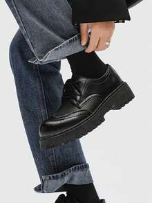 Herren Oxfords mit geschnitzter dicker Sohle, Lässig Formelle Anzugschuhe, Business Schuhe mit Absatz für Hochzeitsfeier, Britischer Stil