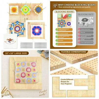 18x 18 Crochet Blocking Board 4 - In - 1, Magnetic Splicing Crochet Granny Square Blocking Board With 40 5.9 Pegs, Large Blocking Boards Mats Crochet Knitting Projects, Gifts Crocheters