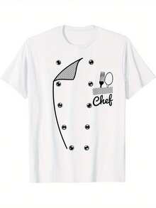 1 Piece Funny Chef Costume Jacket - Faux Chef Uniform T-Shirt Lightweight Breathable Crew Neck Short Sleeve Unisex Casual Wear For Daily Work Or Party Outfit - trắng - Xem 1