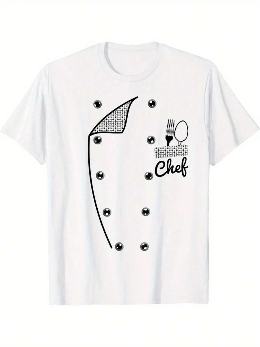 1 Piece Funny Chef Costume Jacket - Faux Chef Uniform T-Shirt Lightweight Breathable Crew Neck Short Sleeve Unisex Casual Wear For Daily Work Or Party Outfit - trắng - Xem 1