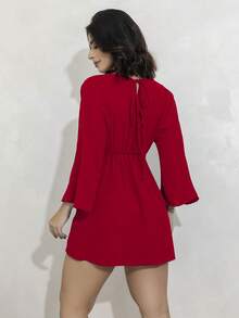 Women's Short Dress Long Sleeve Flare Duna Loose Sensual Neckline Foreign Fashion 2025 - Đỏ - Xem 10
