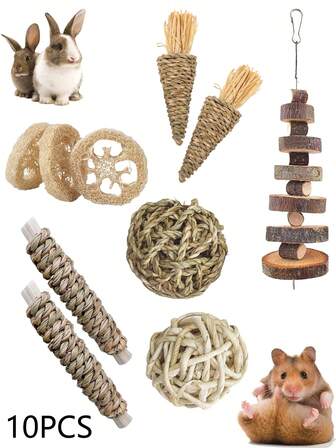 10 Pieces Set Of Rabbit Gnawing Toy, Hamster Rabbit Grinding Toy, Natural Grinding Toy, Rabbit Bird Grinding Toy, Cleaning Tooth Toy, Multiple Piece Set, 3 Pieces Set, 6-Piece Set, 7-Piece Set, 14 Piece Set, 18 Piece Set, 20 Piece Set, Small Animal Grinding Gift